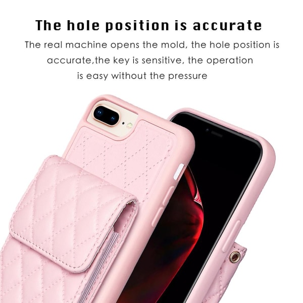 Bf22-stil för Iphone 6 Plus / 6s Plus / 7 Plus / 8 Plus Kickstand Läder+tpu- case Korthållare Cover Pink