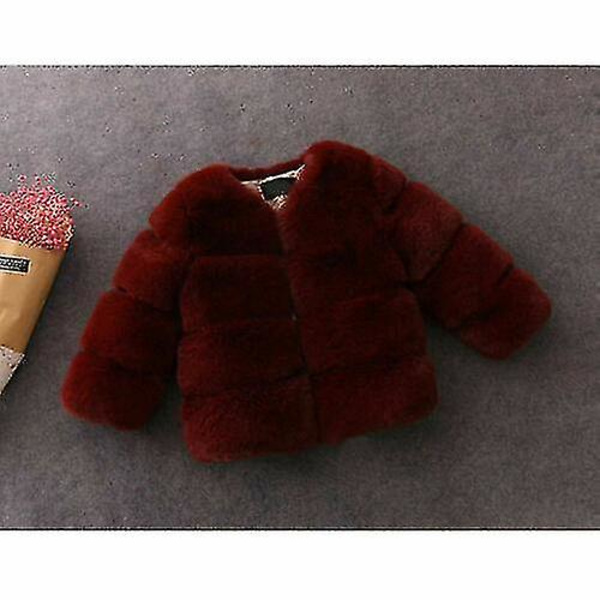Barn fuskpäls Baby Tjock Parka Girl Warm Coat Jacka Kappa Ytterkläder Barn Wine 110CM