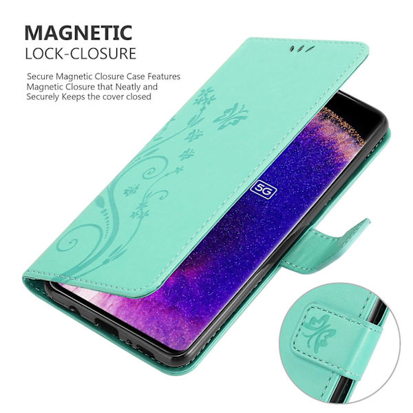 Oppo FIND X5 Cover Case - med blommönster och stativfunktion och kortfack FLORAL TURQUOISE FIND X5