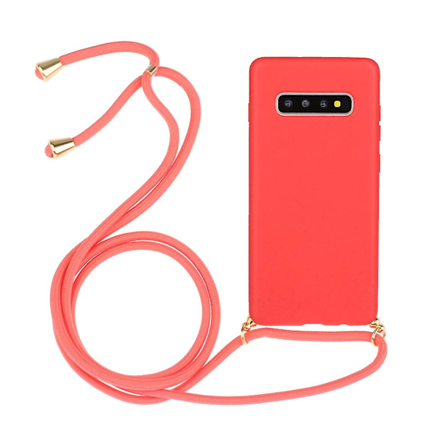 Wheat Straw Material + Tpu Case med snodd för Samsung Galaxy S10 Plus Red For Samsung Galaxy S10 Plus