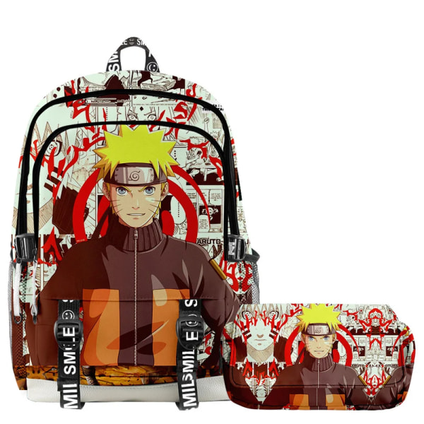 NY ryggsäck med seriefigur NARUTO Anime för barn, pojkar och flickor, dubbelvåningsryggsäckssats, pennfodral, vattentät skolväska för tonåringar A7 2PCS SET