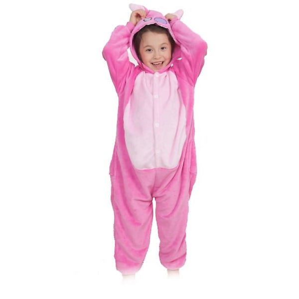 Kids Stitch Onesie Animal Pyjamas, Halloween Cosplay One Piece Sleepwear Cartoon Outfits Pink 140cm