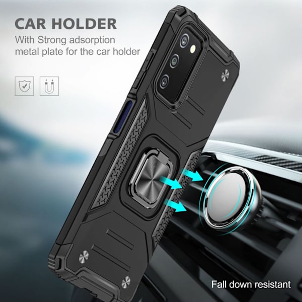Xhy Samsung Galaxy A03S Case med magnetisk ringhållare Kickstand Militärklass helkropp Dubbellagers fallskydd Robust Hållbar lossnar black