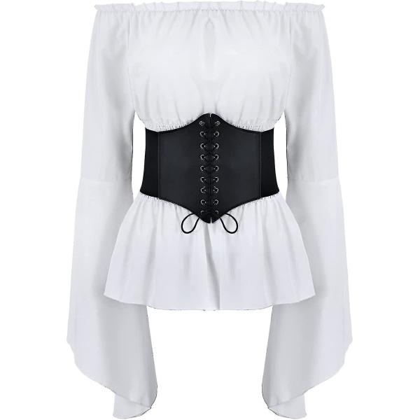 Renässansblus för damer Korsett Midjebälte Medeltida viktoriansk off-shulder långärmad skjorta Pirate Cosplay Kostymer White Small