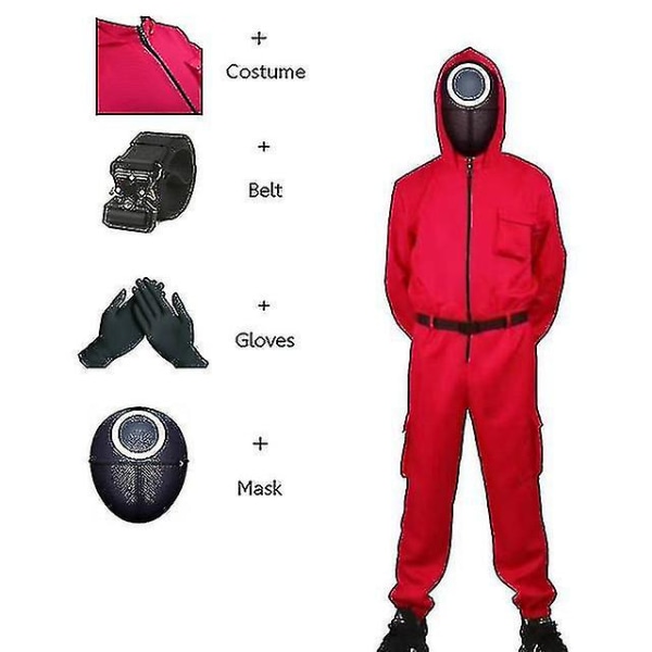 Squid Game Cosplay Jumpsuit Boss Coat Mask Handskar omgång sex Samma skurk Röd kostym Vuxen Barn-r only mask L(175cm-185cm)