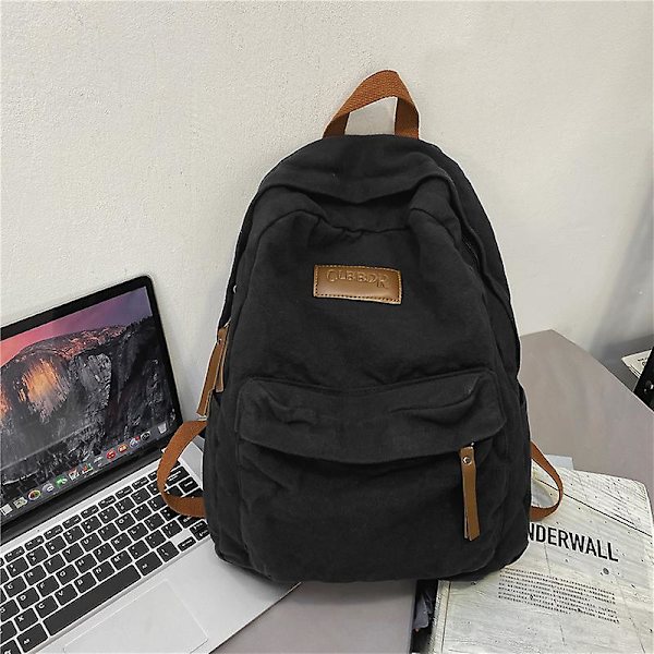 Ny ryggsäck för högskolestudenter för par stil Ins Cool flicka Pojke Canvas Grön Laptop Mode Kvinnlig Ryggsäck Man Reseryggsäck Black