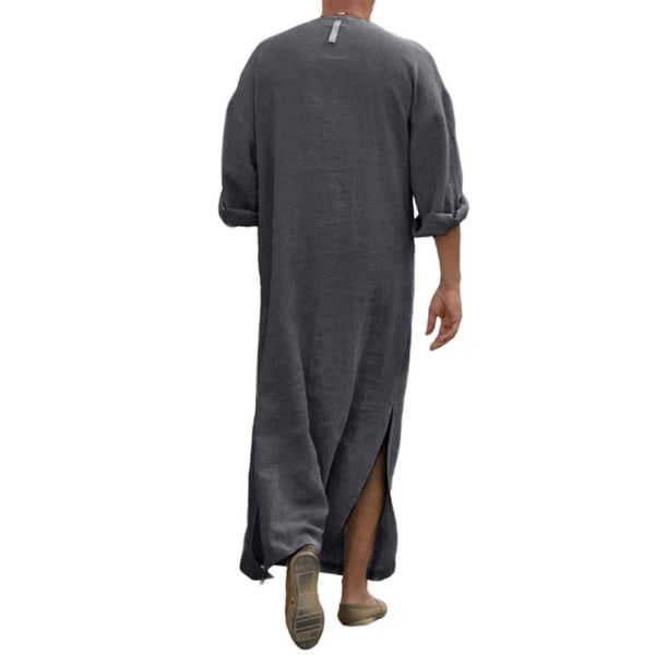 Mens Arab Mu Long Robe Kläder Casual Mellanöstern Islamiska Thobe Kaftan Robes Grey L