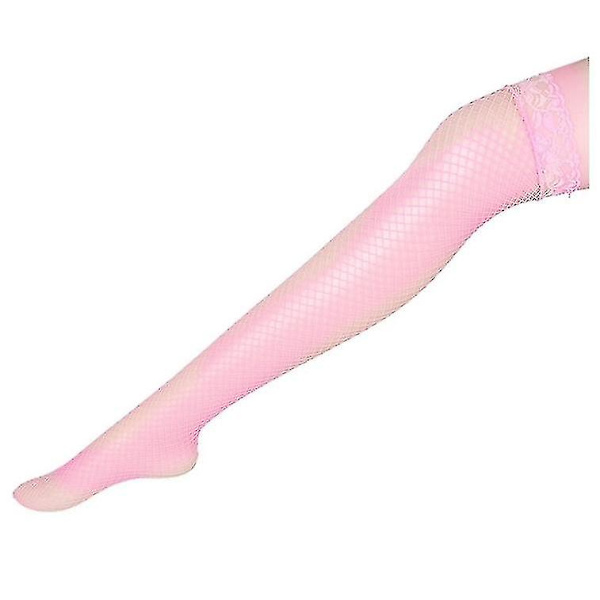 Sexiga Linger Over Knee Strumpor Sexiga Fishnet Spets Nylon Top Mesh Lår Höga strumpor Strumpbyxor Långa strumpbyxor Pink