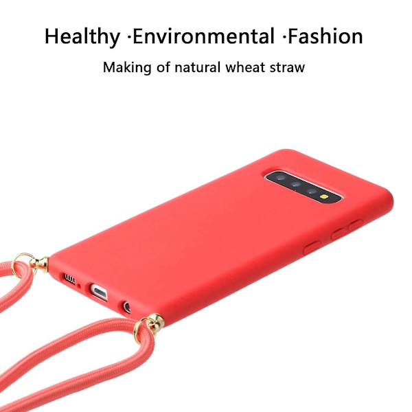 Wheat Straw Material + Tpu Case med snodd för Samsung Galaxy S10 Plus Red For Samsung Galaxy S10 Plus