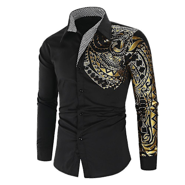 Herr guld långärmad skjorta med vänster print White M