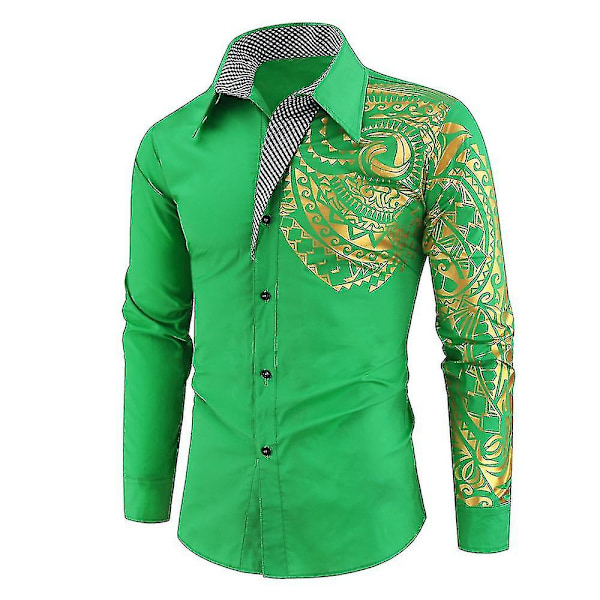 Herr guld långärmad skjorta med vänster print Green 2XL