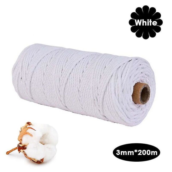 3 mm X 200 m Naturlig bomull Twisted Cord Craft Macrame Artisan Rope String Flätad [gratis frakt] White none