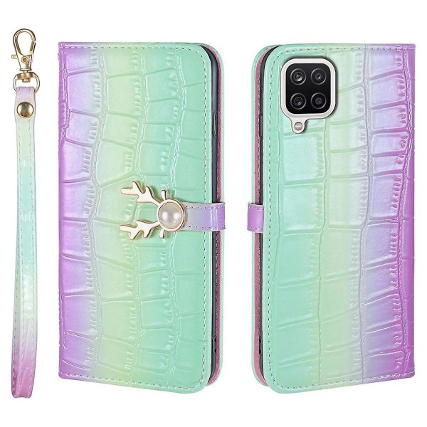 Kompatibel med Samsung Galaxy A22 4g Case Deer Pattern Elk Flip Läder cover - Blå Green none