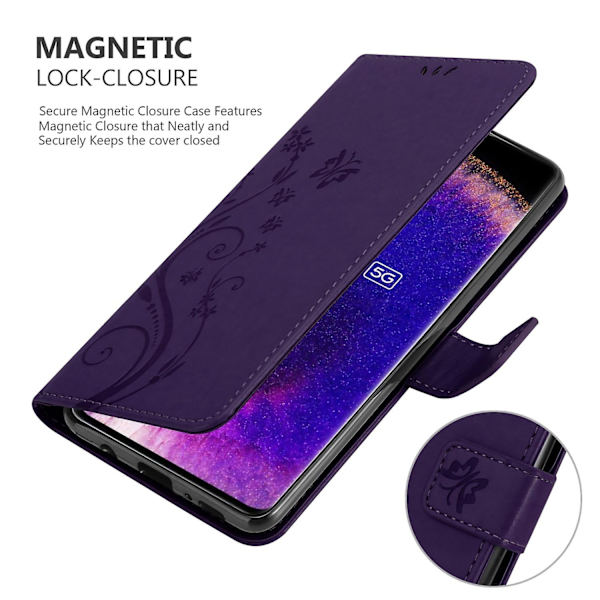 Oppo FIND X5 Cover Case - med blommönster och stativfunktion och kortfack FLORAL DARK LILA FIND X5