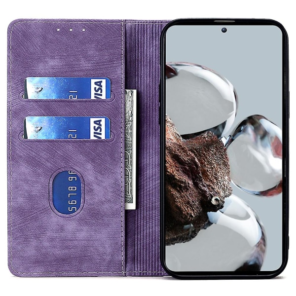 Texturerat cover för Xiaomi Redmi Note 12 Turbo / Poco F5 5g Rfid blockerande plånbok Magnetisk läder Flip Stand Case Purple