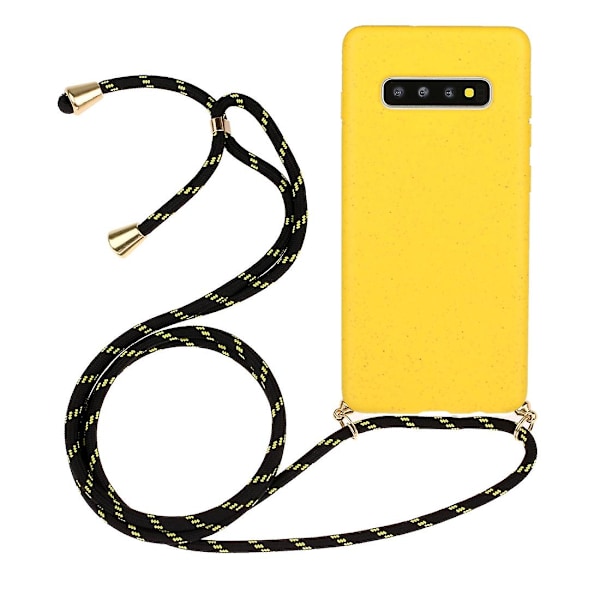 Wheat Straw Material + Tpu Case med snodd för Samsung Galaxy S10 Plus Yellow For Samsung Galaxy S10 Plus