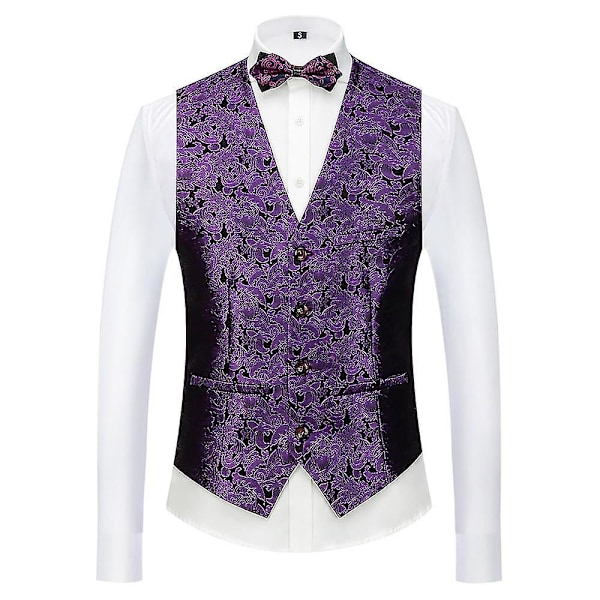 Schan Herr 3-delade kostymer Sjal Lapel Enknapps Smoking Blazer Västbyxor Set För Bröllop Purple M