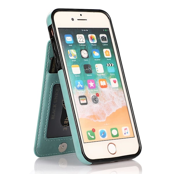 För Iphone 7 / 8 / Se (2020) / Se (2022) Korthållare Phone case Kickstand Pu Läder + Tpu cover Mint Green