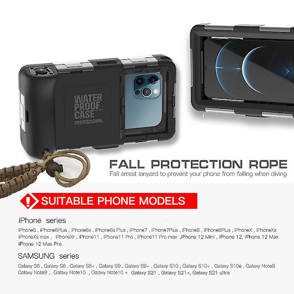 8 alternativ Dykning Phone case 15m Undervattensvattentätt cover för simning Snorkling Black blue second generation