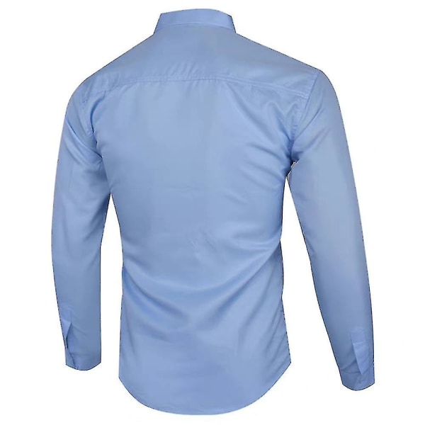 Män Knappar Lapel Neck Långärmad skjorta Passar Casual Plain Business Toppar Lgiht Blue XL