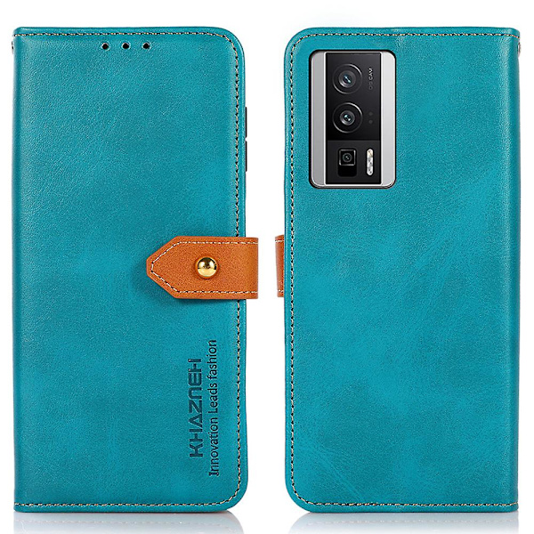 Khazneh For Xiaomi Poco F5 Pro 5g / Redmi K60 Pro 5g / K60 5g Pu Läder Cover Kohud Texture Plånboksställ Case Blue