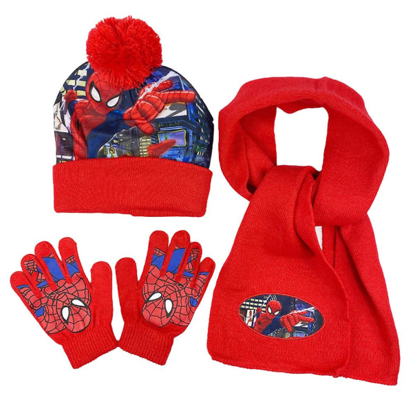 3-8 år Barn Pojkar Flickor Spiderman Beanie Hat Scarf Handskar Spider-man Höst Vinter Varm Stickad 3st/ set Red