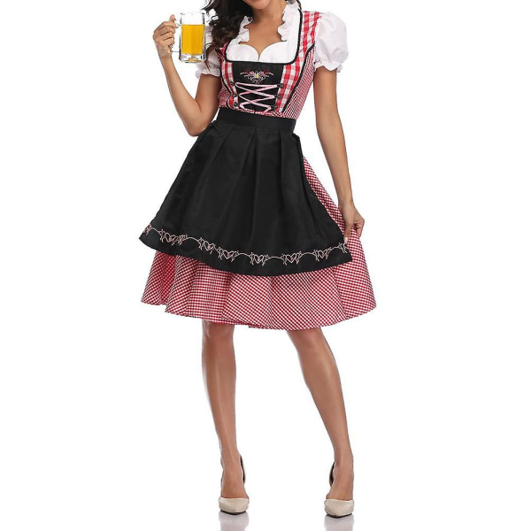 National Style Beer Festival Wench Kostym Oktoberfest Dirndl Klänning med Förkläde Maid Uniform Suit Black S