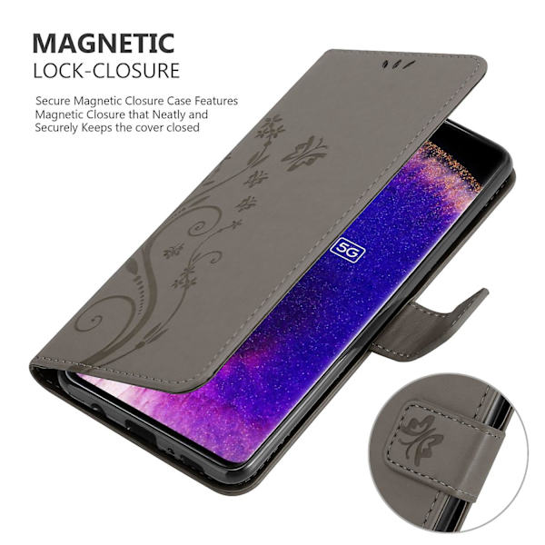 Oppo FIND X5 Cover Case - med blommönster och stativfunktion och kortfack FLORAL GREY FIND X5