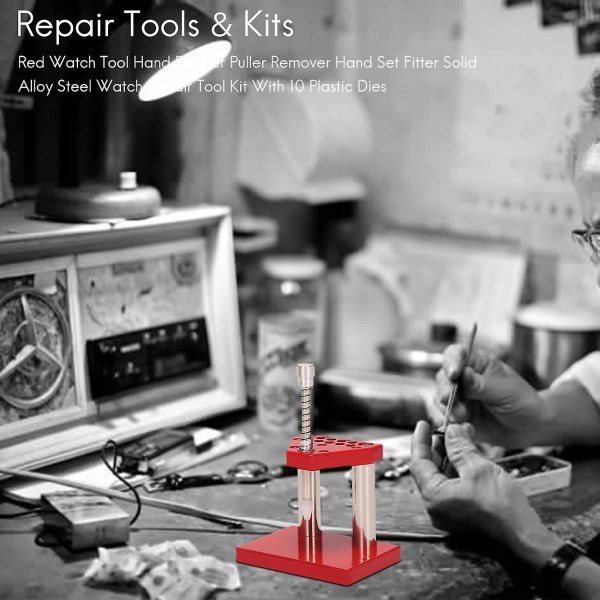 Röd watch Verktyg Hand Kolv Avdragare Remover Hand Set Solid Aloy Steel Watch Repair Tool Kit med 10 null none