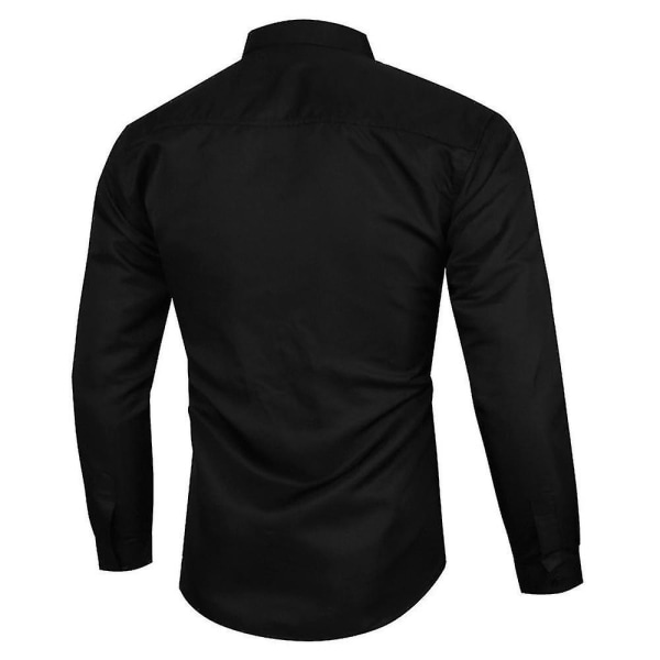 Män Knappar Lapel Neck Långärmad skjorta Passar Casual Plain Business Toppar Black 3XL