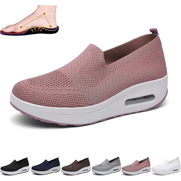 Ortopediska Sneakers för kvinnor, Mesh Up Stretch Platform Sneakers, Bekväma Casual Fashion Sneaker Walking Shoes (svarta, 7,5) Pink EUR38