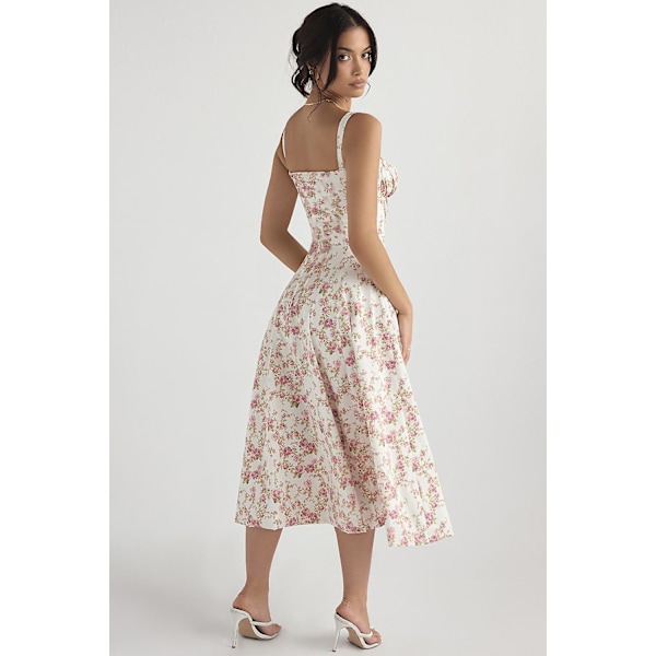Blommönstrat print ärmlöst rynkad byst delat lår Boho midiklänning Carmen print bustier solklänning White Red Flower Asia S   EU XS