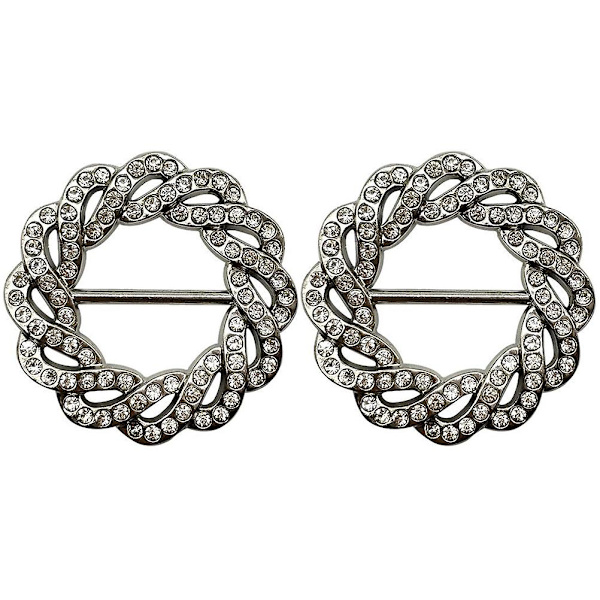 2st Kläder Wrap Hållare Dam Scarf Spänne Crystal Ring Spänne Silver 4.7X4.7cm