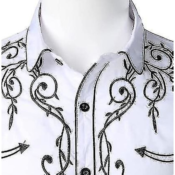 Western Cowboyskjorta för män Broderad långärmad Casual Slim Fit Button Down-skjorta white 2XL