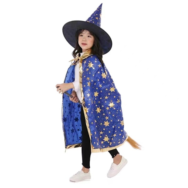 Halloween-mantel Barnkostym Liten Häxa Mage Cosplay Femstjärnig Mantel Hatt Set Orange XXS