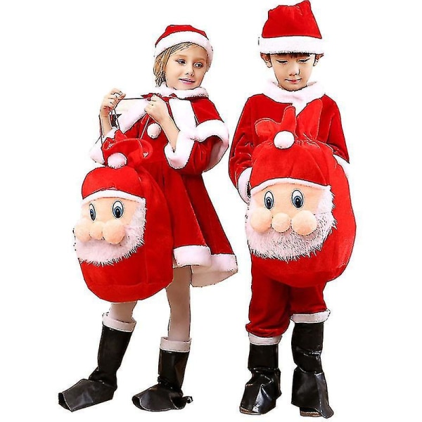 Barn Barn Jul Cosplay Jultomte Kostym Baby X-mas Outfit 3/4- set Klänning/byxor+toppar+hatt+kappa+bälte För pojkar Flickor 110cm (4T-5T) Boy