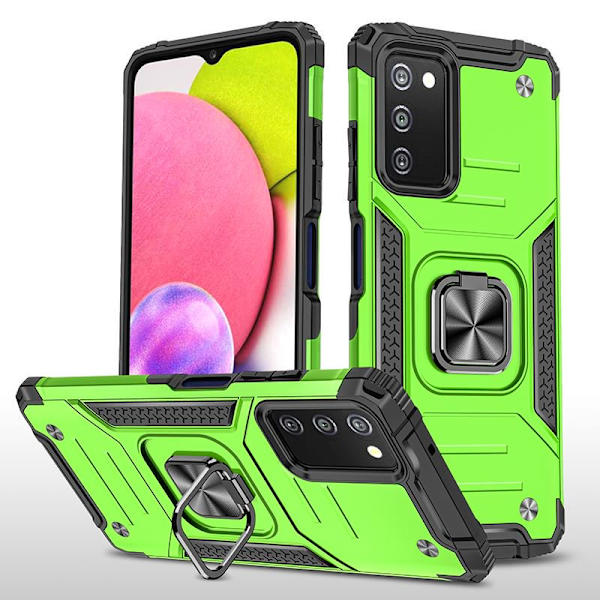 Xhy Samsung Galaxy A03S Case med magnetisk ringhållare Kickstand Militärklass helkropp Dubbellagers fallskydd Robust Hållbar lossnar green