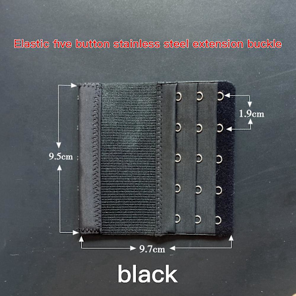 3 rader 5 krokar BH-förlängare för kvinnors elastiska BH-förlängningsrem Justerbar bälteskrok black