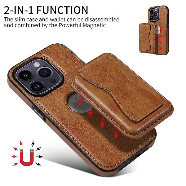 Magsafe case kompatibelt med Iphone 15 Pro Max, Pu läder stötsäkert cover med magnetkorthållare Brown For iPhone 15 Pro Max