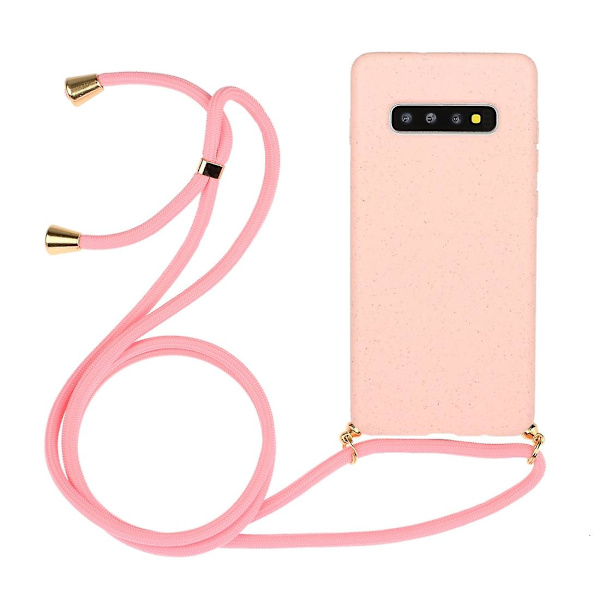 Wheat Straw Material + Tpu Case med snodd för Samsung Galaxy S10 Plus Pink For Samsung Galaxy S10 Plus