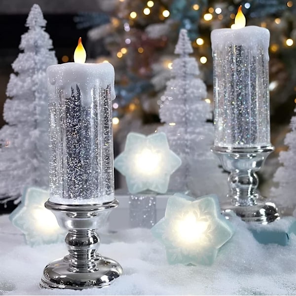 Led julljus, 7 färgskiftande USB uppladdningsbara, vattentäta virvlande glitter flamlösa ljus Gold