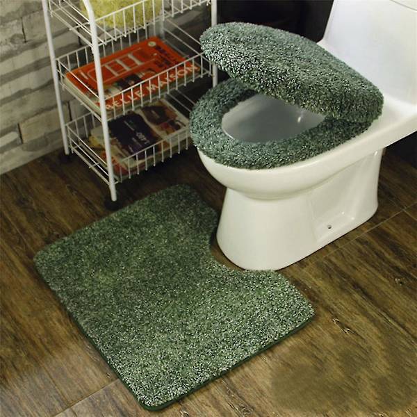 Toalettlocksöverdrag för badrum, mjuk plyschsits Tvättbar toalettlocksöverdrag 39cmx49cm Dark Green