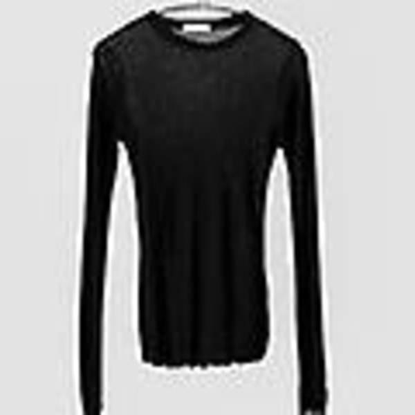 Enkel T-shirt av hög kvalitet Dam Bomull Elastisk Basic T-shirts Kvinnliga Casual Toppar Långärmad sexig tunn T-shirt Se Through Z S Gray