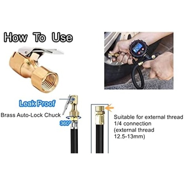 XYWZV Heavy Duty Mässing Luftchuck med Clip Adapter, Open Flow Rak Däck Chuck Luftmunstycke, 1/4&#34; FNPT Tire Chuck för Tire Inflator Pre A-1Pack