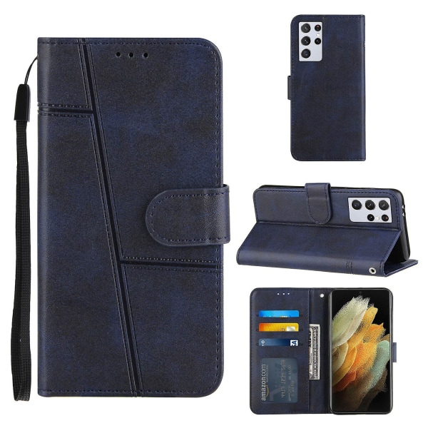 Case till Samsung Galaxy S21 Ultra 5g cover Case Flip Magnetisk stängning Kickstand Blue