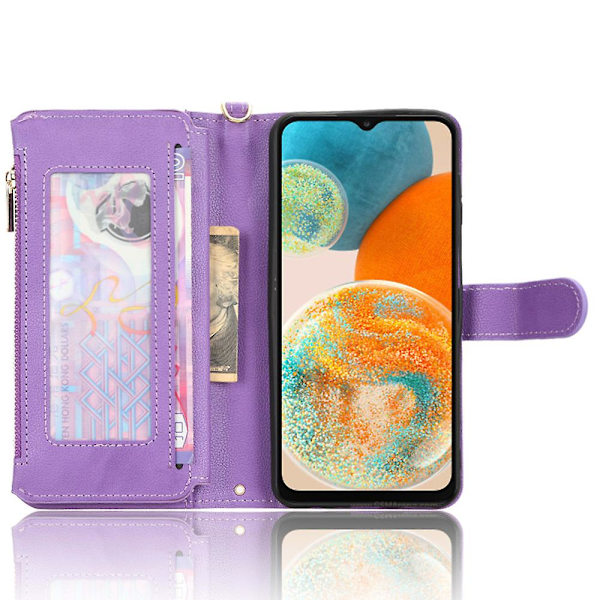 För Samsung Galaxy A23 4g / A23 5g (global version) Blixtlåsficka Läderplånbok Phone case Mobilfodral Cover Purple