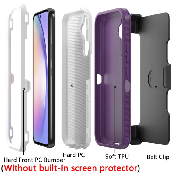 TASHHAR Samsung Galaxy A54 5G case med bältesklämma hölster Militärklass Heavy Duty 3 i 1 Stötsäker rustning Robust Hållbar för Galaxy A54 5G purplewhite