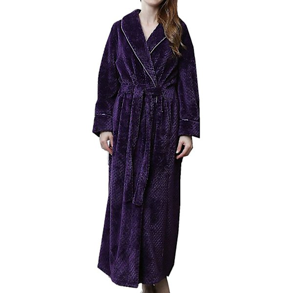 Dam fluffig morgonrock Mysig Lätt Posh Hellängd Morgonrock Vinter Varm Ren Färg Badrock Wrap Housecoat Nattkläder Purple L