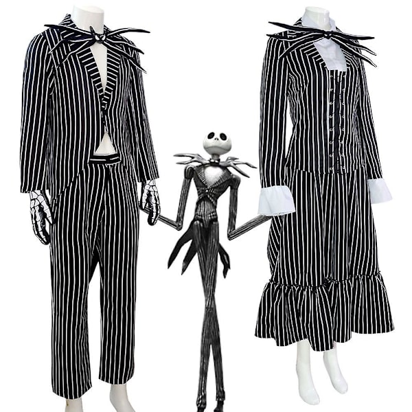 Jack Skellington Cosplay Kostym Pumpkin King Suit Halloween Fancy Dress Karneval Kostym För Vuxna Barn Female M