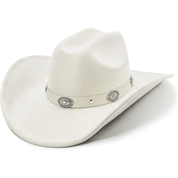 Cowboyhatt För Kvinnor Och Herr Med Formbar Bred Brätte - Filt Cattleman Western Hattar Ivory White S M